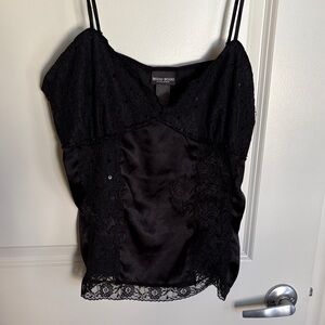 Bisou Bisou Black Satin Lace Top